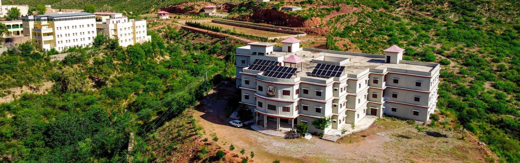 Panoramic aerial view of the Al-Asar campus on the hills between Kohat and Hangu